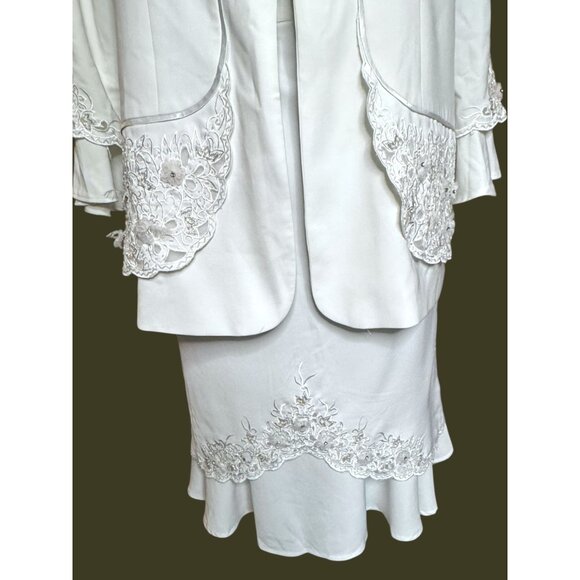 Harmony New York Elegant White 2-Piece Suit  Jacket & Skirt with Embroidered Det - Picture 11 of 14